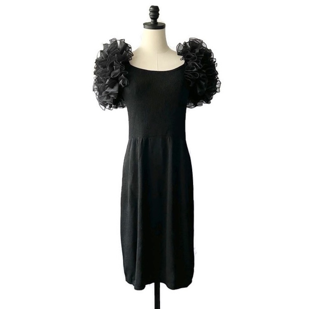 St John Vintage Santana Knit Organza Ruffle Cocktail Dress | S/M